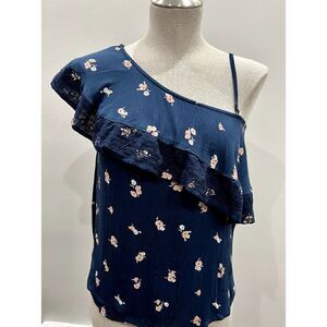 Abercrombie & Fitch NWT Ruffle One Shoulder Floral Top in Navy Size XS